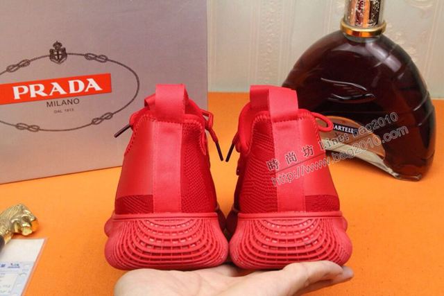 PRADA男鞋 爆單款 普拉達香港專櫃休閒鞋 透氣飛織彈力面料 休閒時尚紅色男鞋  hdx13520
